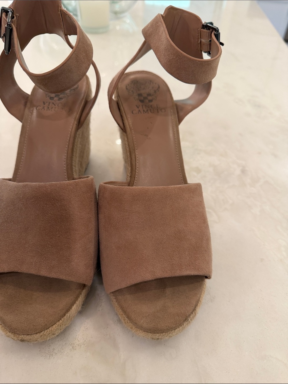 Vince Camuto Blush Suede Espadrille Wedge Sandals Size 9